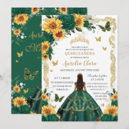 Quinceañera Emerald Green Floral Sonnenblumen Gold Einladung