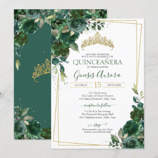 Quinceañera Emerald Green & Gold Aquarell Einladung
