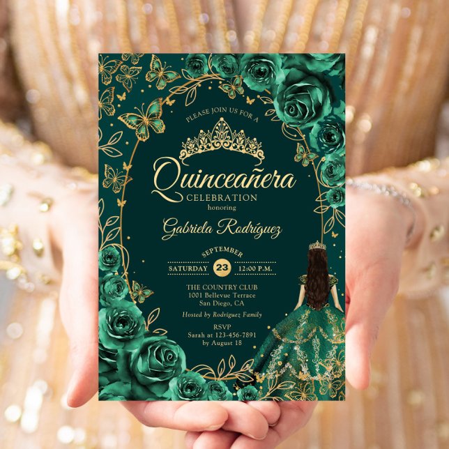 Quinceanera Emerald Green Gold Einladung (Von Creator hochgeladen)