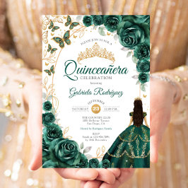 Quinceanera Emerald Green Gold Floral Einladung