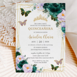 Quinceañera Emerald Green Lila Floral Butterfly Einladung