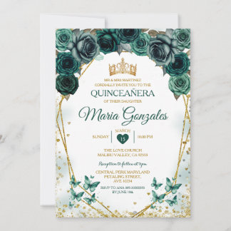 Quinceañera Emerald Green Mexican Butterfly Einladung