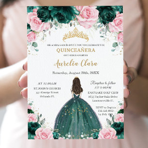 Quinceañera Emerald Green Pink BlumenPrinzessin Einladung