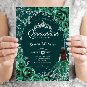 Quinceanera Emerald Green Silver Einladung