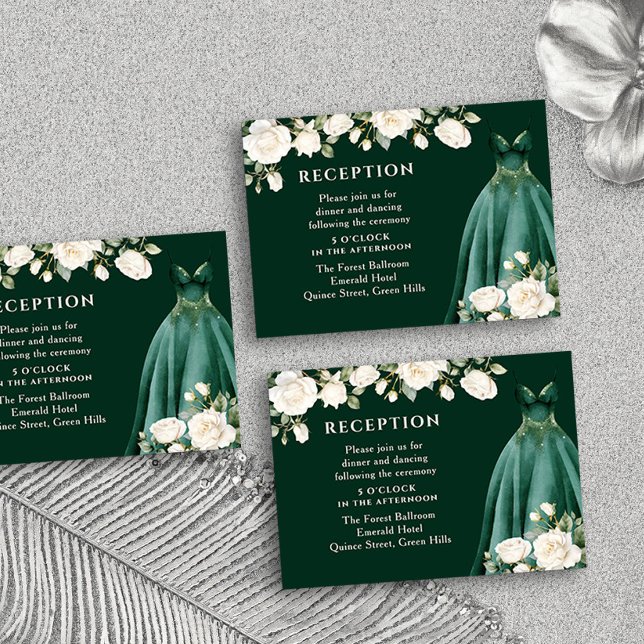 Quinceanera Empfang Princess Dress Rose Green Begleitkarte (Quinceanera Reception Card from the Princess Dress and Roses Quinceanera Collection by Darling & May)