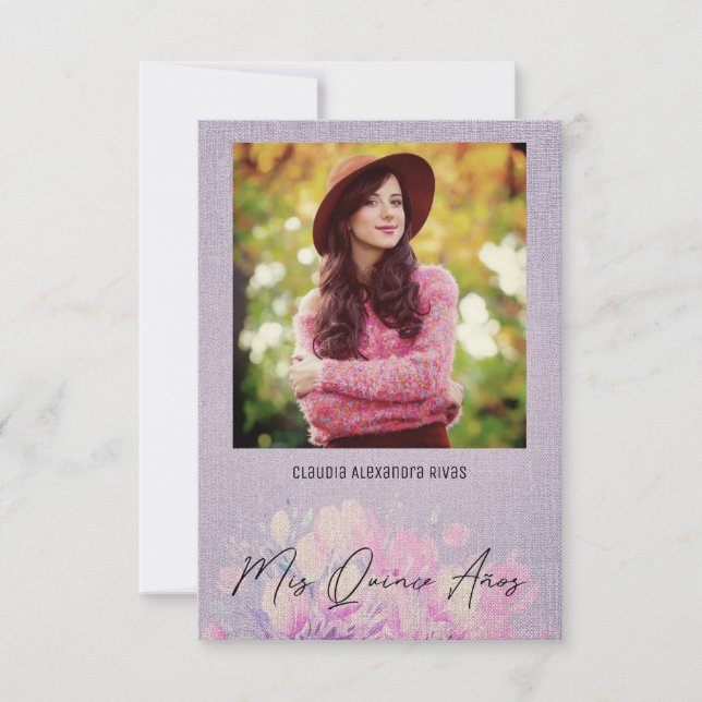 Quinceañera Español Floral Textil Texturado Morado (Vorderseite)