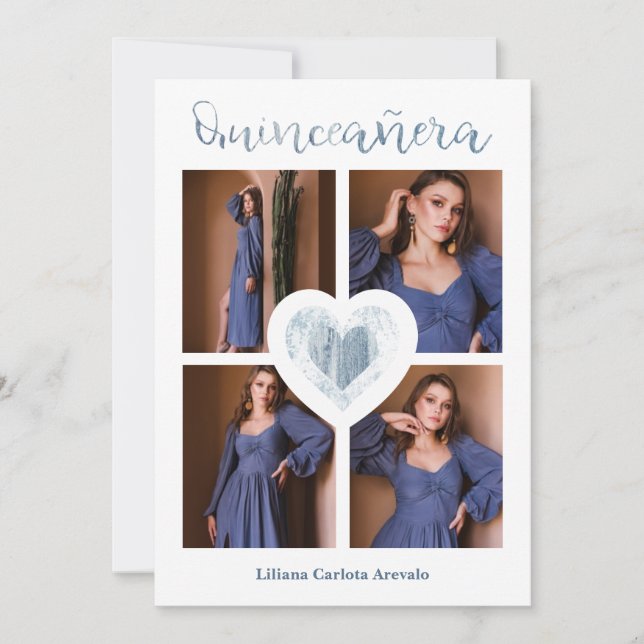 Quinceañera Español Tendencia Corazón Azul 4 Fotos (Vorderseite)