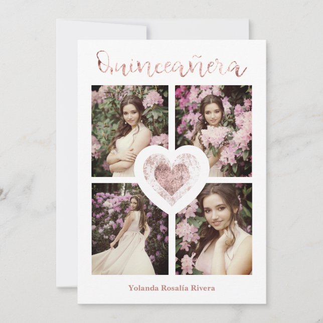 Quinceañera Español Tendencia Oro Rosa 4 Fotos (Vorderseite)