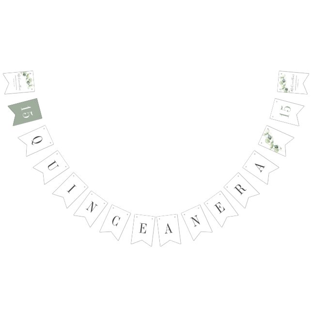 Quinceanera Eucalyptus Verlasse Mis Quince Anos Wimpelkette (Alle)