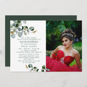 Quinceañera Eukalyptus Greenery Foto Einladung