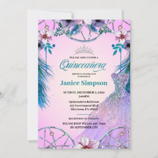 Quinceañera feather Dream fänger pink Inv Einladung