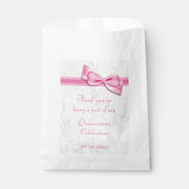Quinceañera Feier-Damast und Imitat-Bogen Geschenktütchen (Vorderseite)