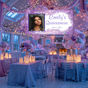 Quinceanera-Feier, rosa Glittersteine funkeln Banner