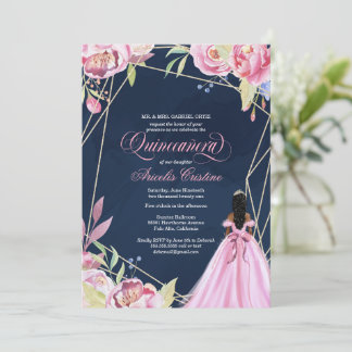 Quinceanera feiern rosa Marineblau afrolatina Einladung