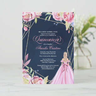 Quinceanera feiern Rosa und Marineblau & Gown  Einladung
