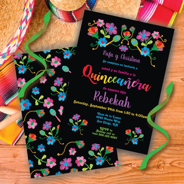 Quinceañera Fiesta Geburtstagsparty mit Stickerei Einladung (Von Creator hochgeladen)