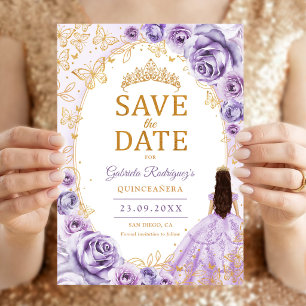 Quinceanera Flieder Lila Gold Blumen Save The Date