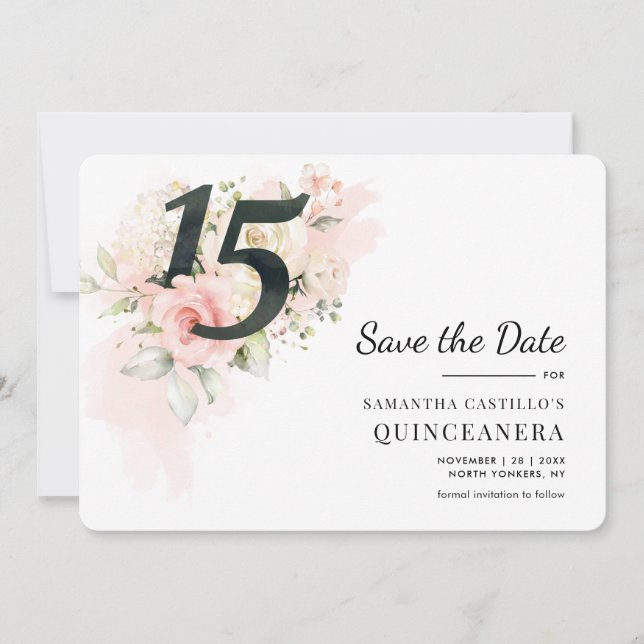 Quinceanera Floral 15. Geburtstag Save The Date (Vorderseite)