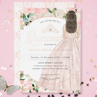 Quinceañera Floral Aquarellblume Blauer Rosa Folieneinladung