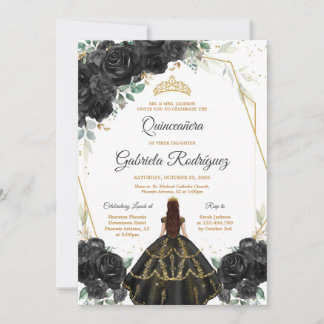 Quinceanera Floral Black Gold Invitation Einladung