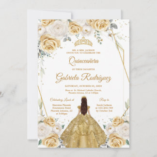 Quinceanera Floral Gold Invitation Einladung