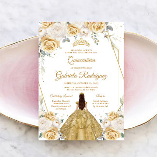 Quinceanera Floral Gold Invitation Einladung