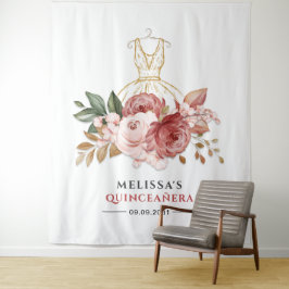 Quinceanera Floral Imitate Gold Dress 15. Geburtst Wandteppich