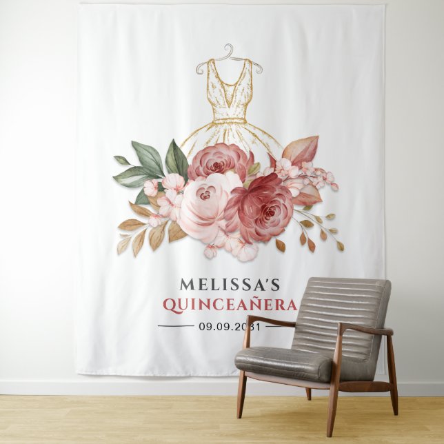 Quinceanera Floral Imitate Gold Dress 15. Geburtst Wandteppich (Beispiel)