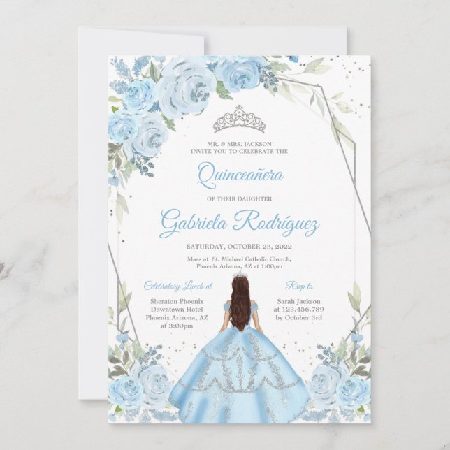 Quinceanera Floral Invitation Einladung (Vorderseite)