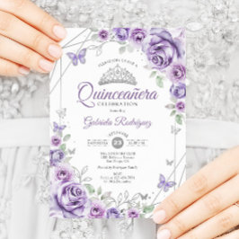 Quinceanera Floral Lilac Lila Silver Einladung