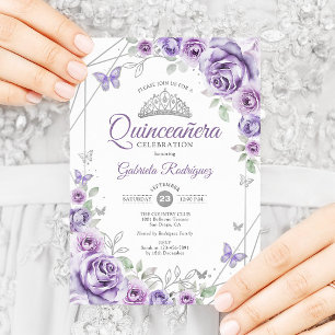 Quinceanera Floral Lilac Lila Silver Einladung
