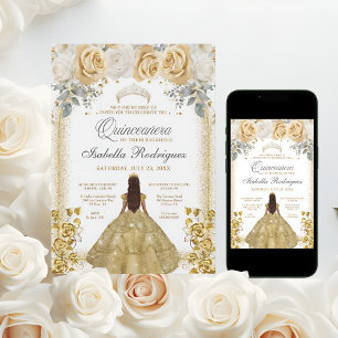 Quinceanera Floral Luxe Gold Arch Geburtstag Einladung