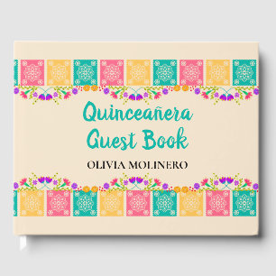 Quinceanera Floral Papel Picado Mis Quince Anos Gästebuch