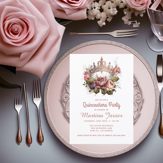 Quinceañera Floral Pincess Crown 15. Geburtstag Einladung (Von Creator hochgeladen)