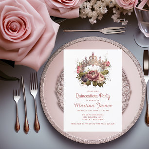 Quinceañera Floral Pincess Crown 15th Birthday Einladung