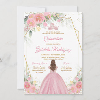 Quinceanera Floral Pink Gold Invitation Einladung