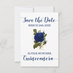 Quinceanera Floral Royal Blue Rose Save The Date