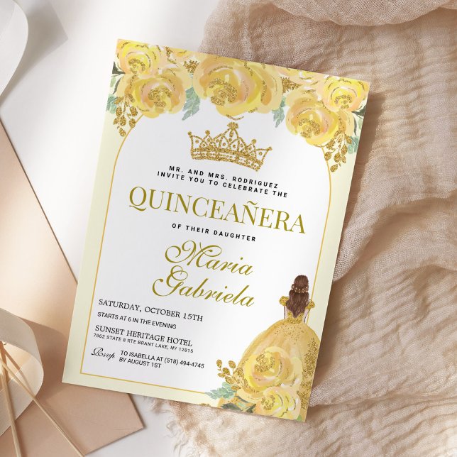 Quinceanera Floral Yellow Mis Quince Anos Einladung (Von Creator hochgeladen)