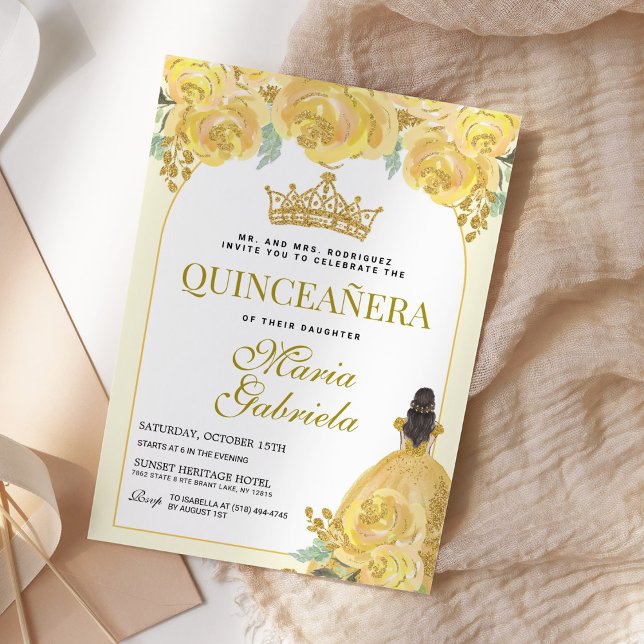 Quinceanera Floral Yellow Mis Quince Anos Einladung (Von Creator hochgeladen)