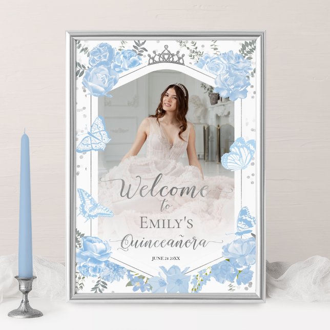 Quinceanera Foto Begrüßung Signatur Dusty Blue Flo Poster (Von Creator hochgeladen)