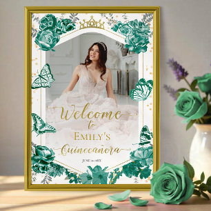 Quinceanera Foto Begrüßungszeichen Emerald Green Poster