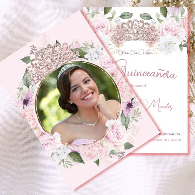 Quinceanera Foto Blush Pink Aquarell Blütenfarben Einladung (Von Creator hochgeladen)