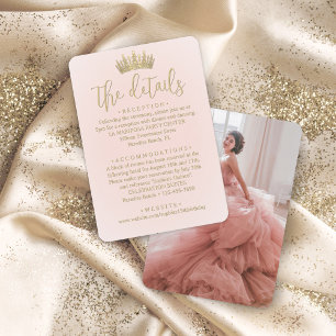 Quinceañera Foto Blush Rosa & Goldene Kronendetail Begleitkarte