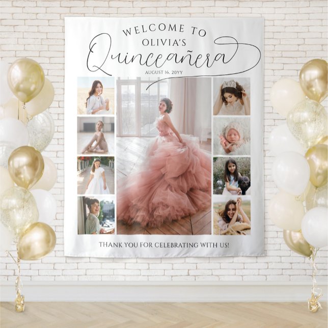 Quinceañera Foto Collage 15. Geburtstag Willkommen Wandteppich (Von Creator hochgeladen)