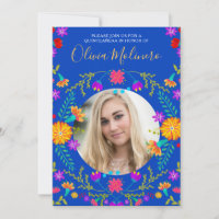 Quinceanera Foto Mexican Fiesta Floral Royal Blue