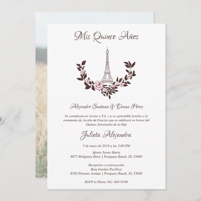 Quinceañera Foto Red Classic Chic Paris Eiffel (Vorne/Hinten)