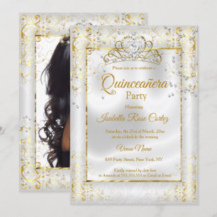 Quinceanera-Foto Weißgold-Tiara Diamant-Herz Einladung