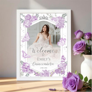 Quinceanera Foto Welcome Sign Lavendel Floral Poster