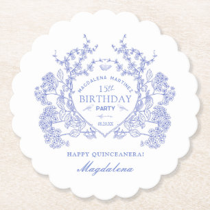 Quinceanera French Blue Floral Wappen Custom Untersetzer