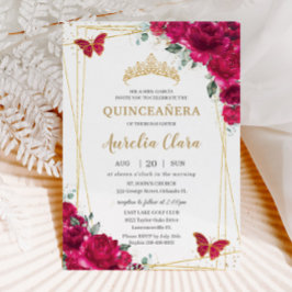 Quinceañera Fuchsia Pink Floral Butterfliegen Tiar Einladung